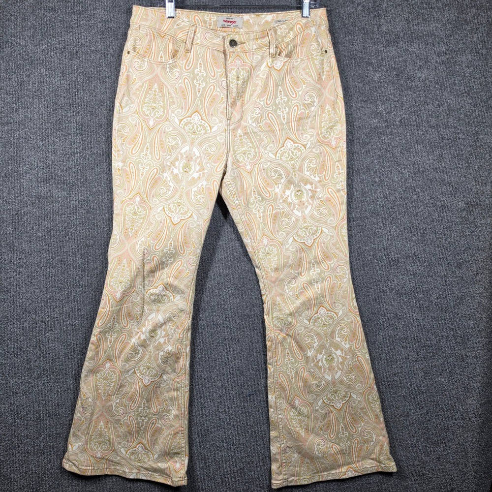 Wrangler Jeans Womens 12 High Rise Fierce Flare Paisley Print Peach Boho